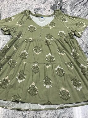 Old Navy Olive Green Floral Tiered V-Neck Tunic